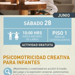 Cartel informativo mostrando a un niño sentado mientras esta jugando con cosas de madera