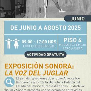 Cartel informativo mostrando a un chico vestido con un traje de lo que parece ser de siglos pasados, ademas de que la imagen esta en blanco y negro