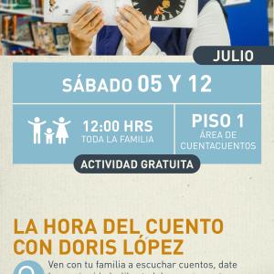Cartel informativo mostrando a la cuenta cuentos Doris López