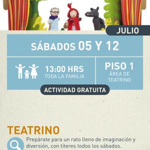 Cartel informativo mostrando tres marionetas del cuento de caperucita roja