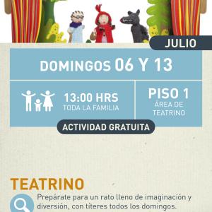 Cartel informativo mostrando tres marionetas del cuento de caperucita roja