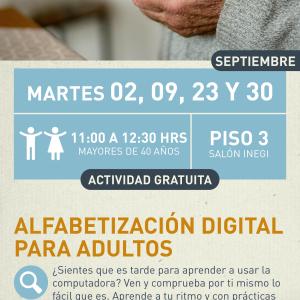 Cartel informativo mostrando las manos de una persona mayor sosteniendo lo que parece ser un celular 