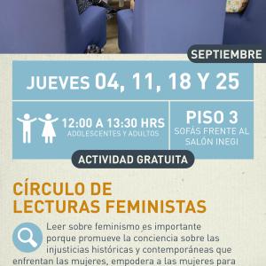 Cartel informativo mostrando un grupo de mujeres platicando mientras estan sentadas en circulo