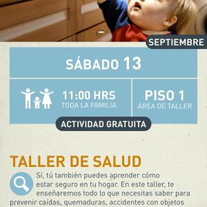 Cartel informativo mostrando a un niño tratando de alcanzar un sarten de una cocina
