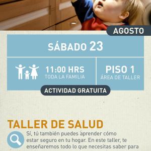Cartel informativo mostrando a un niño tratando de alcanzar un sarten de una cocina