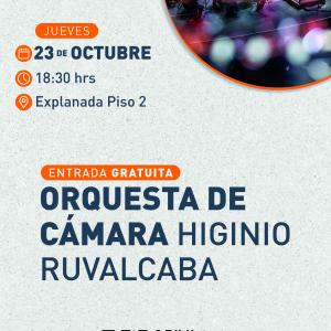 Cartel informativo mostrando fotos de la orquesta en plena función