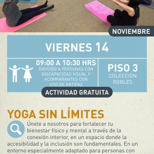 Yoga sin límites Cartel informativo mostrando un grupo de personas realizando ejercicios de yoga