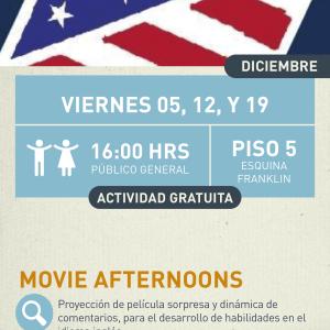 Cartel informativo mostrando la bandera de E.U.A