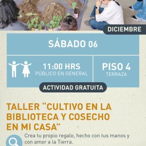 Cartel informativo mostrando varias personas haciendo cultivos