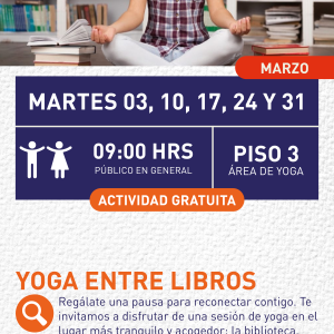 Cartel informativo mostrando una persona sentada meditando