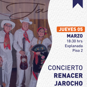 Cartel informativo mostrando un grupo de artistas musicales vestidos con ropas tradicionales