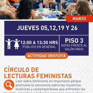 Cartel informativo mostrando un grupo de personas sentadas en circulo 