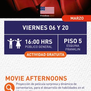 Cartel informativo mostrando una sala de cine roja