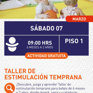 Cartel informativo mostrando varios bebés sentados en una guardería 