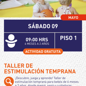 Cartel informativo mostrando varios bebés sentados en una guardería 