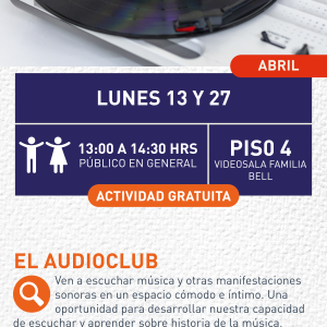 Cartel informativo mostrando un disco de vinilo en su tocadiscos