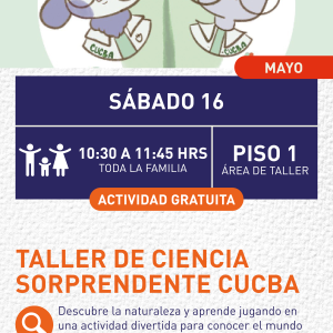 Cartel informativo mostrando dos dibujos de animales vestidos de científicos 