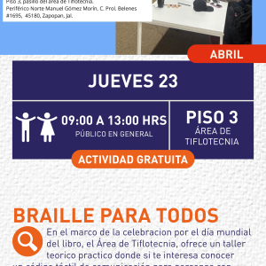 Cartel informativo mostrando a varias personas sentadas en una mesa con muchas hojas y colores