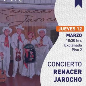 Cartel informativo mostrando un grupo de artistas musicales vestidos con ropas tradicionales