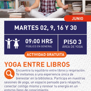 Cartel informativo mostrando una persona haciendo ejercicios de yoga