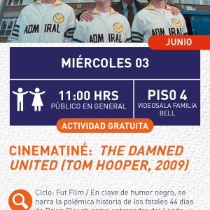 Cartel informativo mostrando a varios personajes de la película estando fuera de un complejo deportivo 