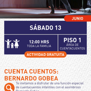 Cartel informativo mostrando una persona en un escenario usando una mascara de lobo roja