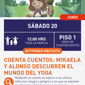 Cartel informativo mostrando a el dibujo de dos personajes de un cuento infantil