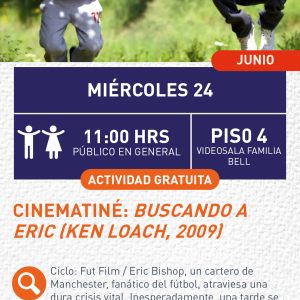Cartel informativo mostrando a dos personas, personajes de la película saltando a la vez que hacen poses