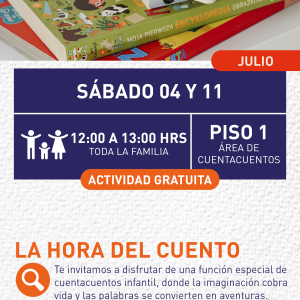 Cartel informativo mostrando varios libros de cuentos infantiles
