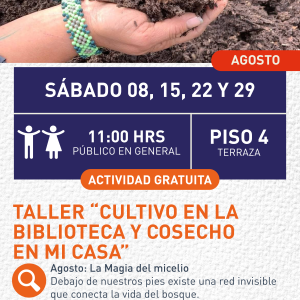 Cartel informativo mostrando una persona sosteniendo con sus dos manos un puño de tierra