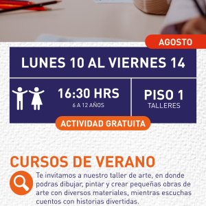 Cartel informativo mostrando a varios niños coloreando dibujos