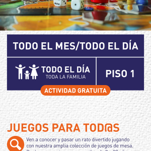 Cartel informativo mostrando varias figuras coloridas de diferentes juegos de mesa