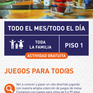 Cartel informativo mostrando varias figuras coloridas de diferentes juegos de mesa