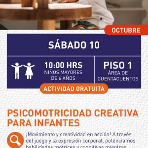Cartel informativo mostrando un niño jugando con cosas de madera