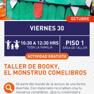 Cartel informativo mostrando una caja simulando un monstruo 