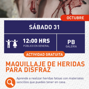 Cartel informativo mostrando una mano cubierta de sangre falsa